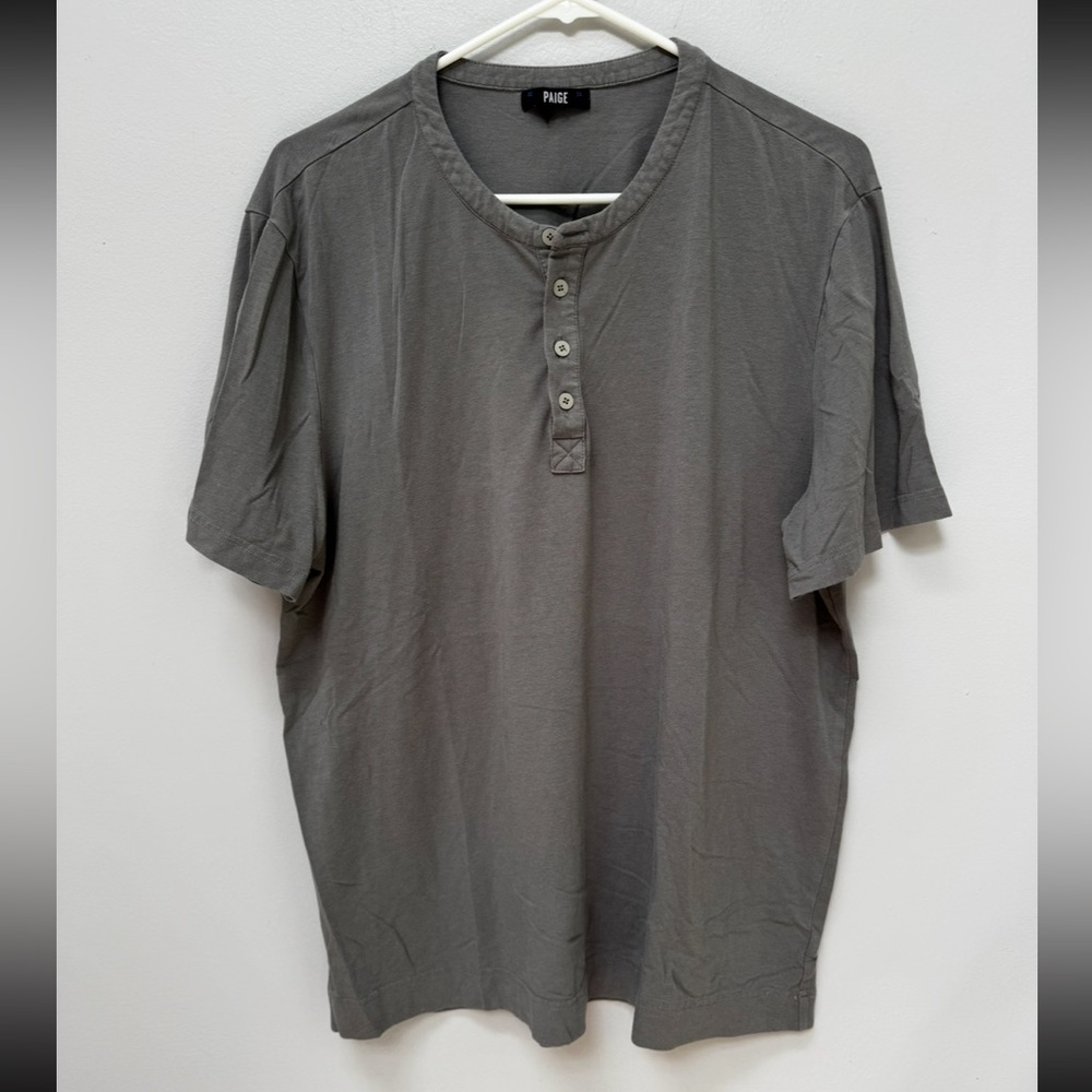 Paige Men's Gray Henley Short Sleeve Shirt in Large